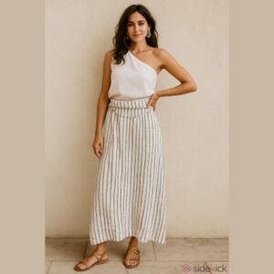 Angela Mara women's pull on stripe midi striped white and black skirt